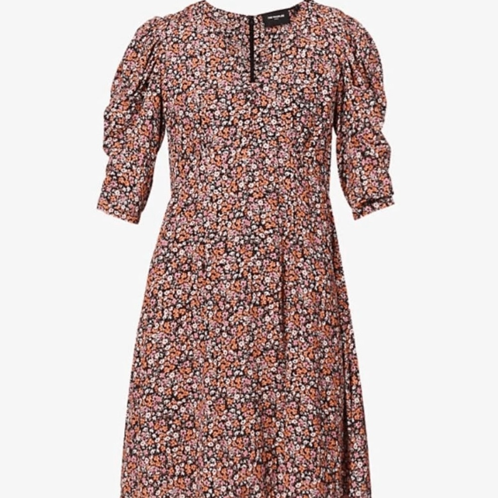The Kooples Black and Pink Floral Long Sleeve Dress